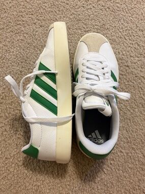 adidas White and Green Court-Style Sneakers